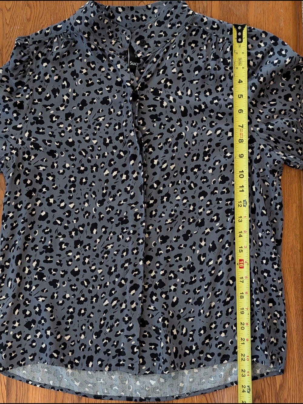 Lilli Sucre Slate Blue-Gray Leopard Animal Print Button Down Shirt - Picture 13 of 14